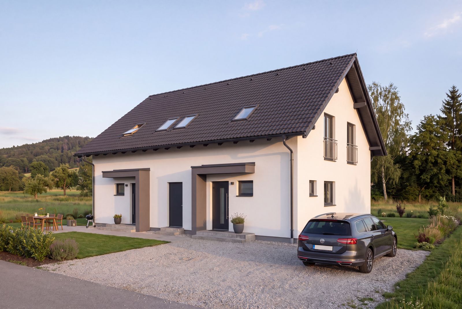 Seven Nova Classic 1, Straßenseite mit Zufahrt und Eingang