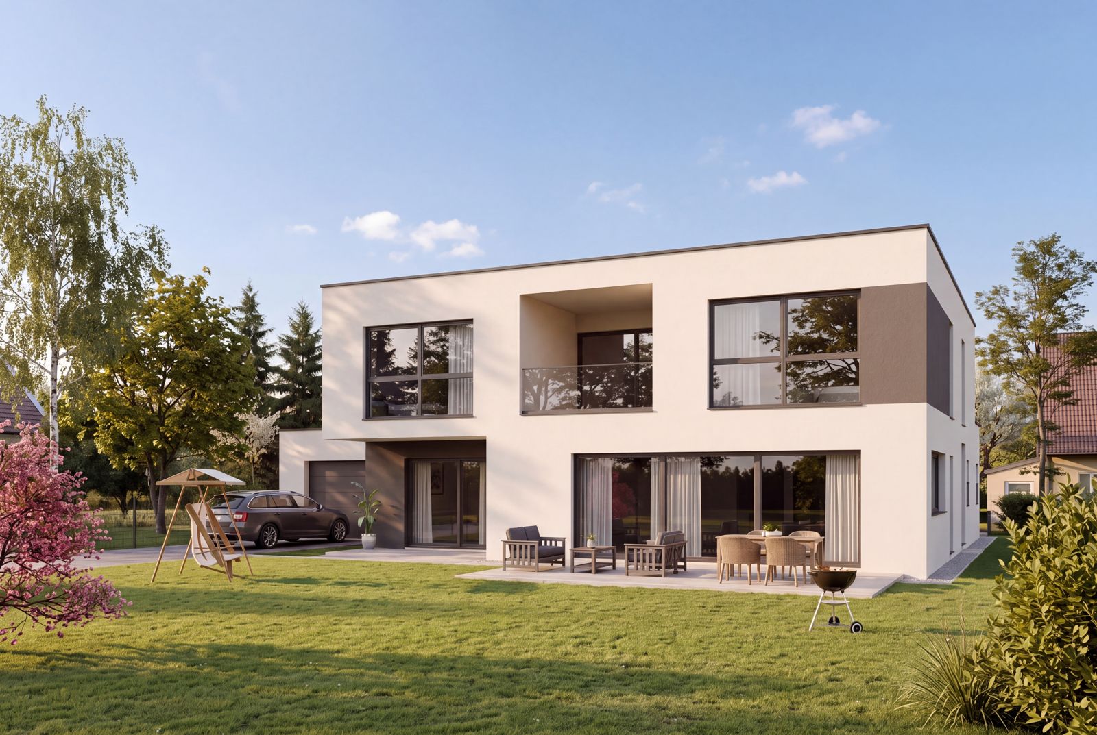 Seven Nova Classic 5, Außenansicht bei Tageslicht, Gartenseite