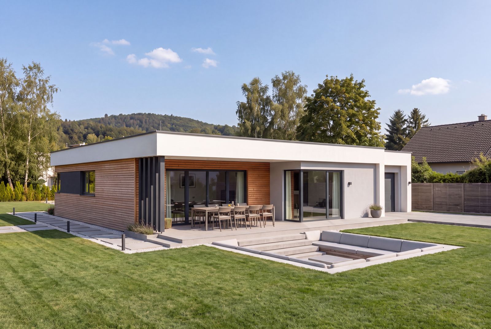 Seven Nova Element 3, Außenansicht bei Tageslicht, Gartenseite