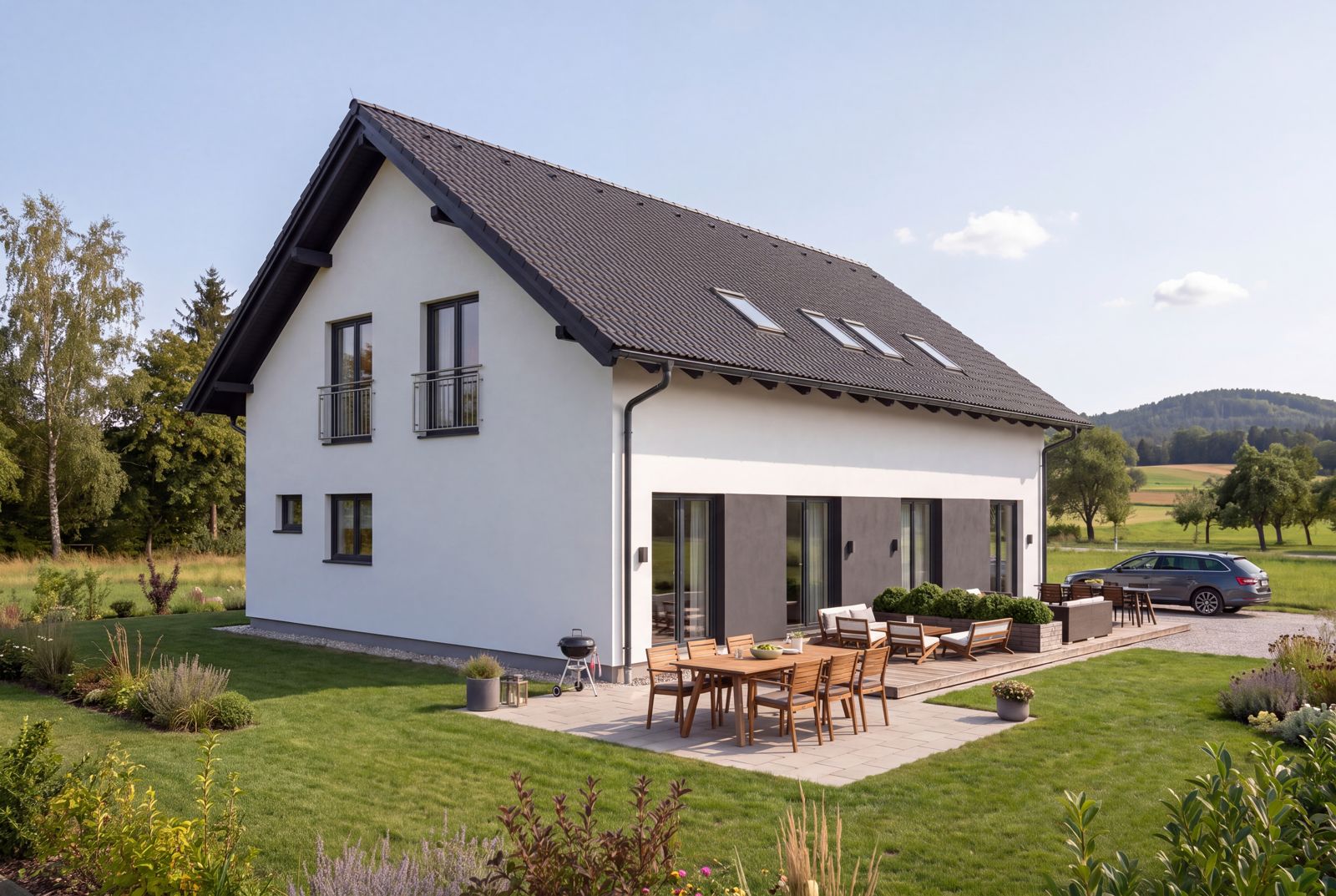 Seven Nova Classic 1, Außenansicht bei Tageslicht, Gartenseite