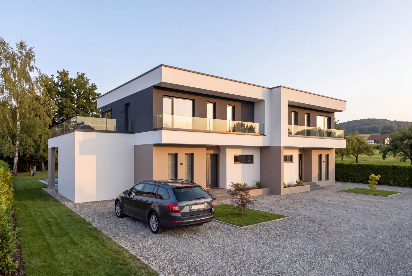 Seven Nova Signature 2, Straßenseite mit Zufahrt und Eingang